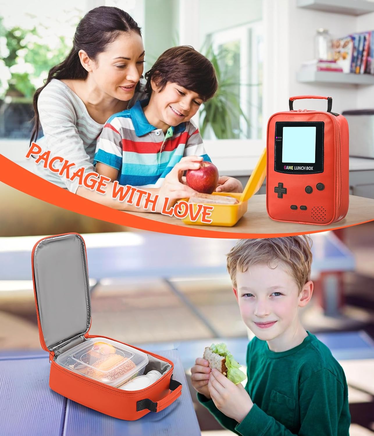 Boy Lunch Box,Kids Lunch Bag Insulated Leather Game Lunch Box for School Thermal Meal Cooler Lunch Boxes for Boy Girl Kid Toddler Teen