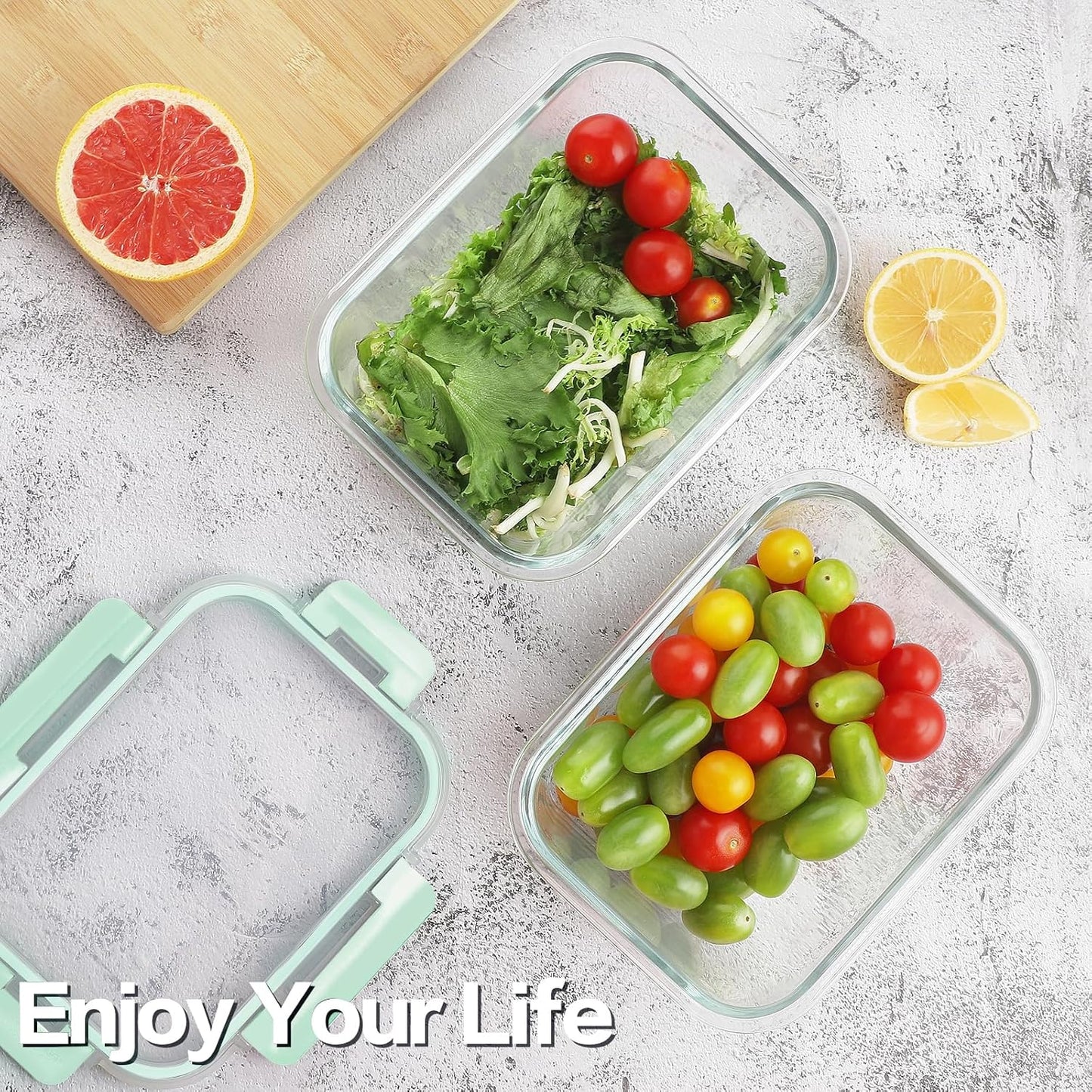 10 Pack Borosilicate Glass Meal Prep Containers with Locking Lids, Glass Food Storage Containers Set, Airtight Lunch Bento Boxes, BPA-Free & Leak Proof, 36oz & 14oz, Freezer, Oven Safe-Blue