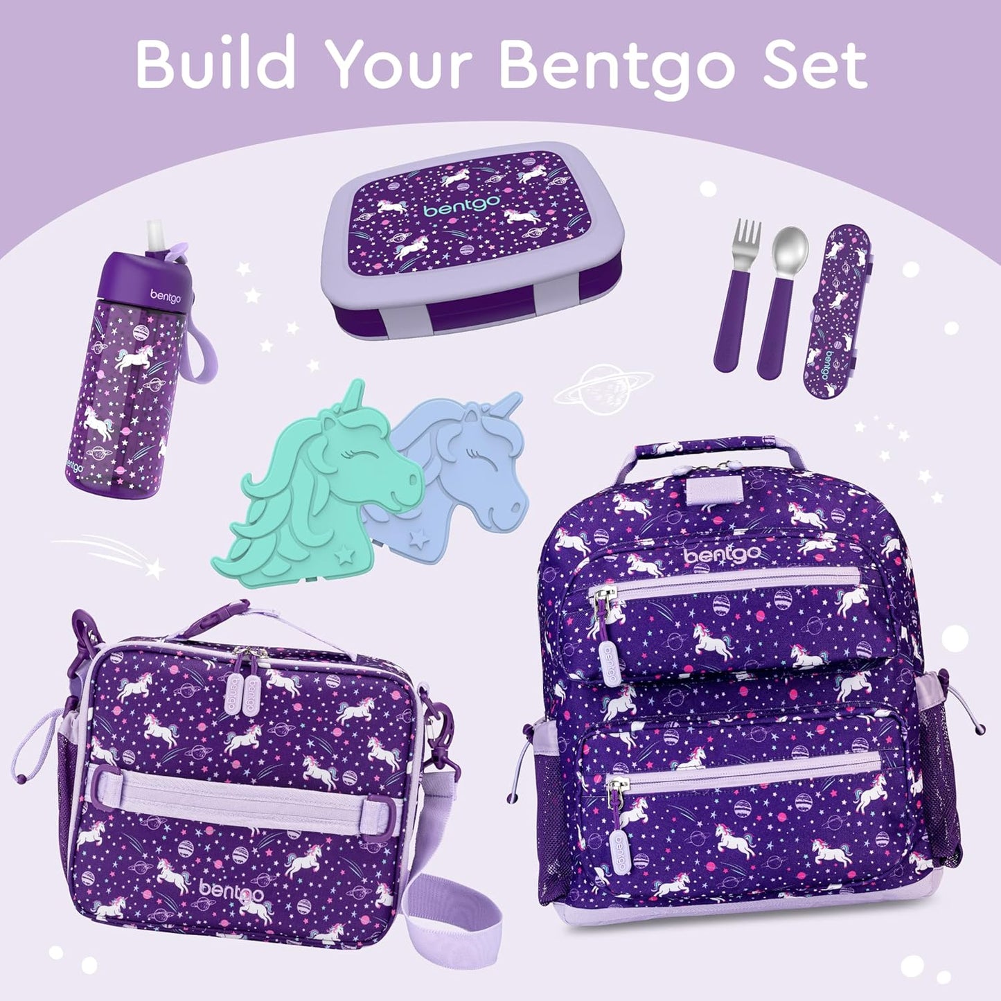 Bentgo Kids Prints Leak-Proof, 5-Compartment Bento-Style Kids Lunch Box - Ideal Portion Sizes for Ages 3-7, Durable, Drop-Proof, Dishwasher Safe, & PFAS & BPA-Free Materials (Unicorn)