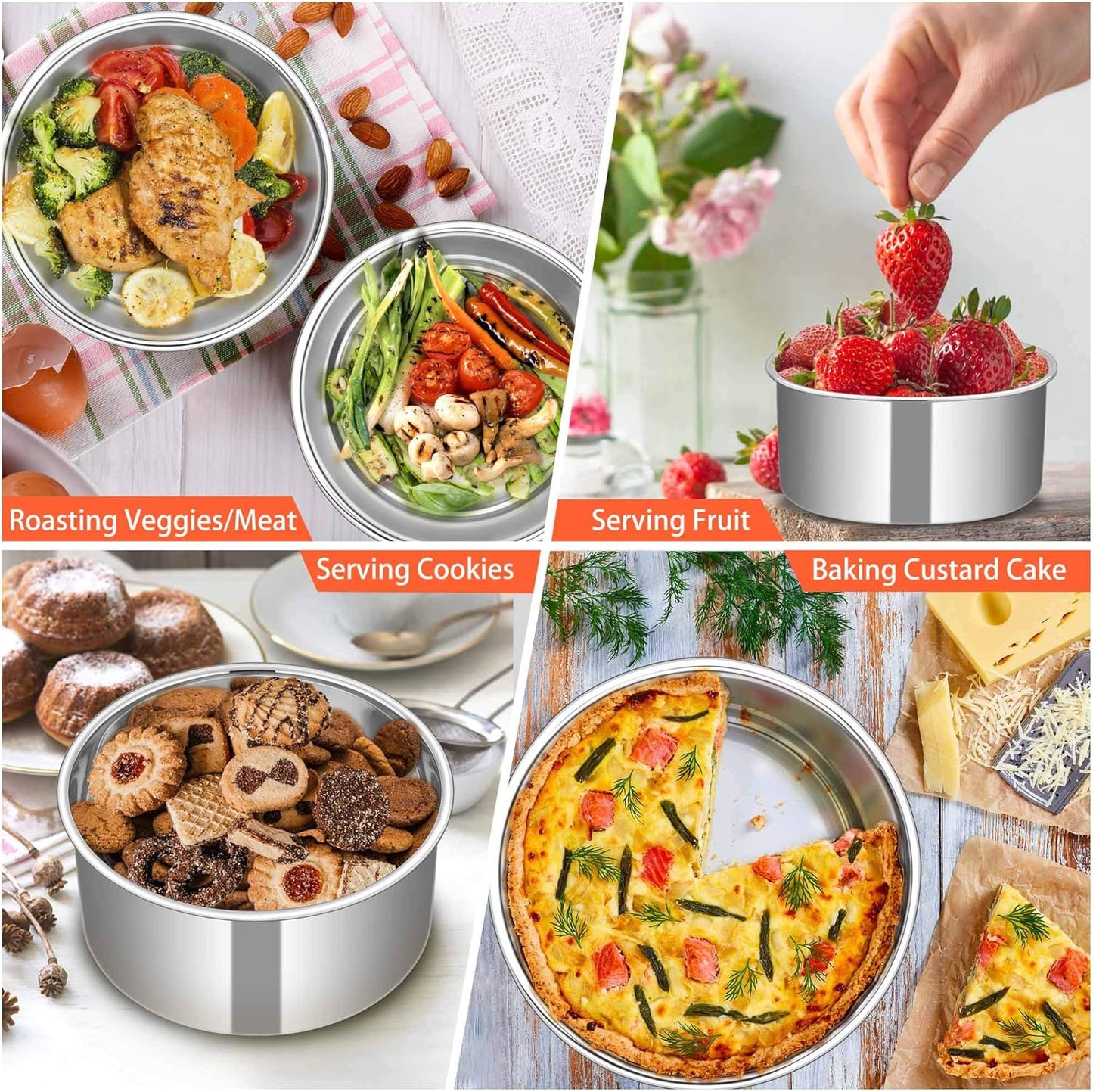 TeamFar 6 Inch Cake Pan Set of 3, 6” x 3” Round Cake Pan Deep Tier Baking Tins Stainless Steel, For Birthday Wedding Party, Healthy & Toxic Free, Deep & Straight Size, Oven & Dishwasher Safe