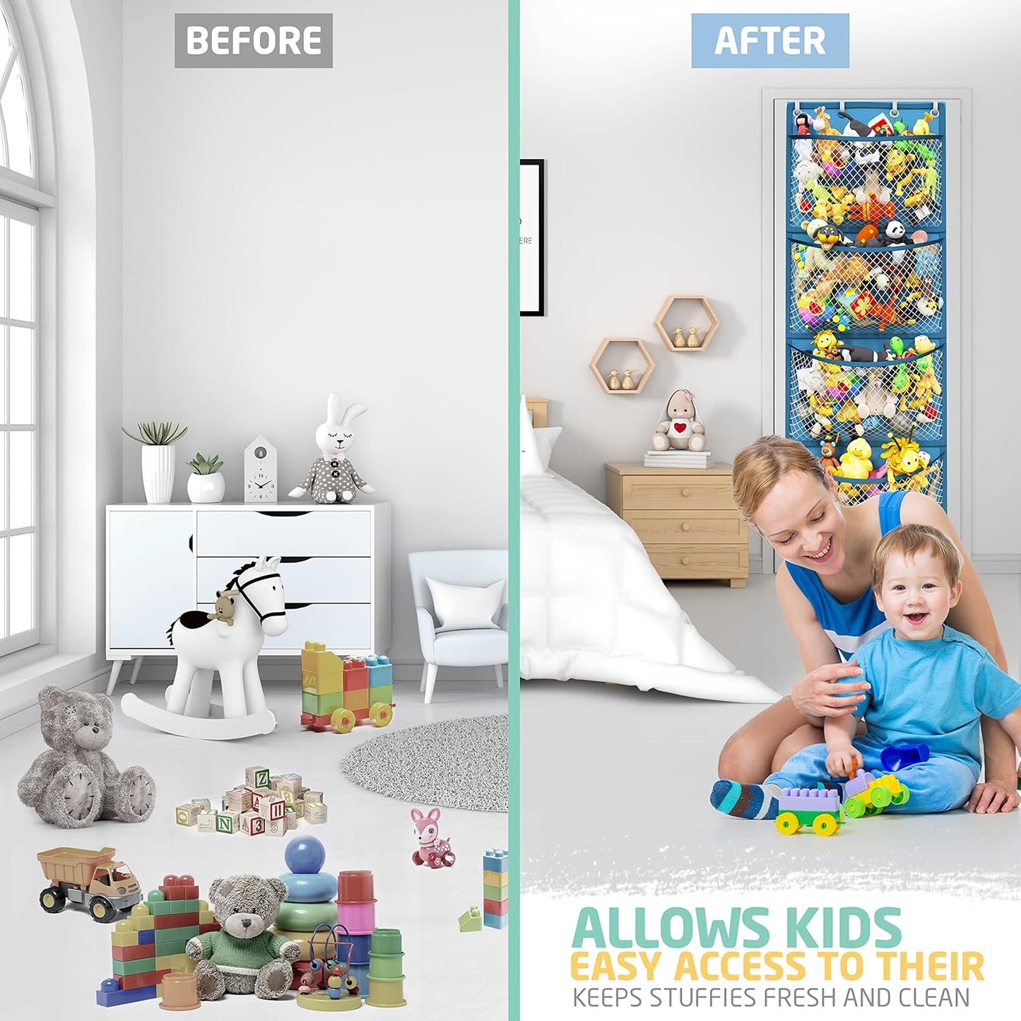 Honeyera Storage for Stuffed Animal - Over Door Organizer for Stuffies, Baby Accessories, and Toy Plush/Easy Installation with Breathable Hanging Pockets