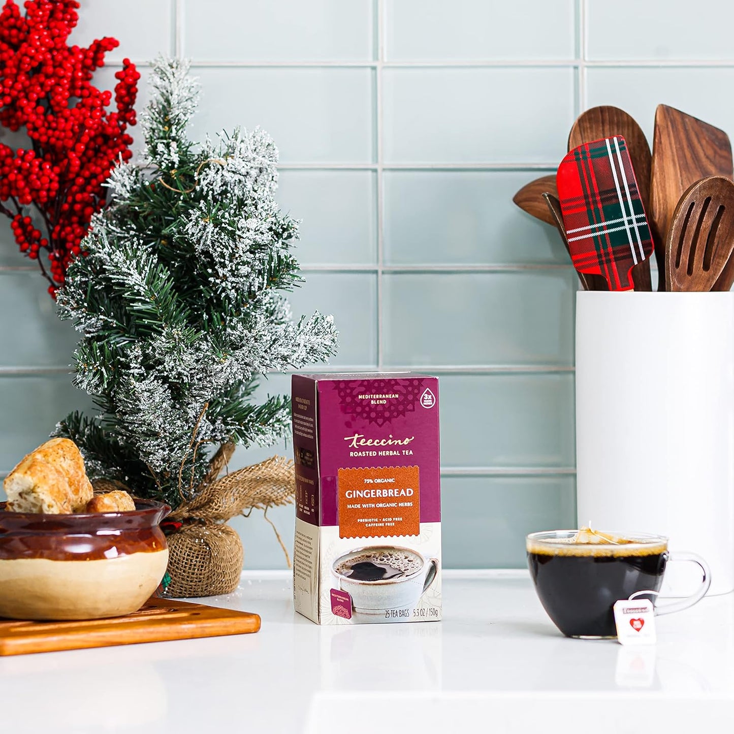 Teeccino Gingerbread Chicory Coffee Alternative - Holiday Dessert Beverage That’s Prebiotic, Caffeine-Free & Acid Free, Medium Roast, 25 Tea Bags