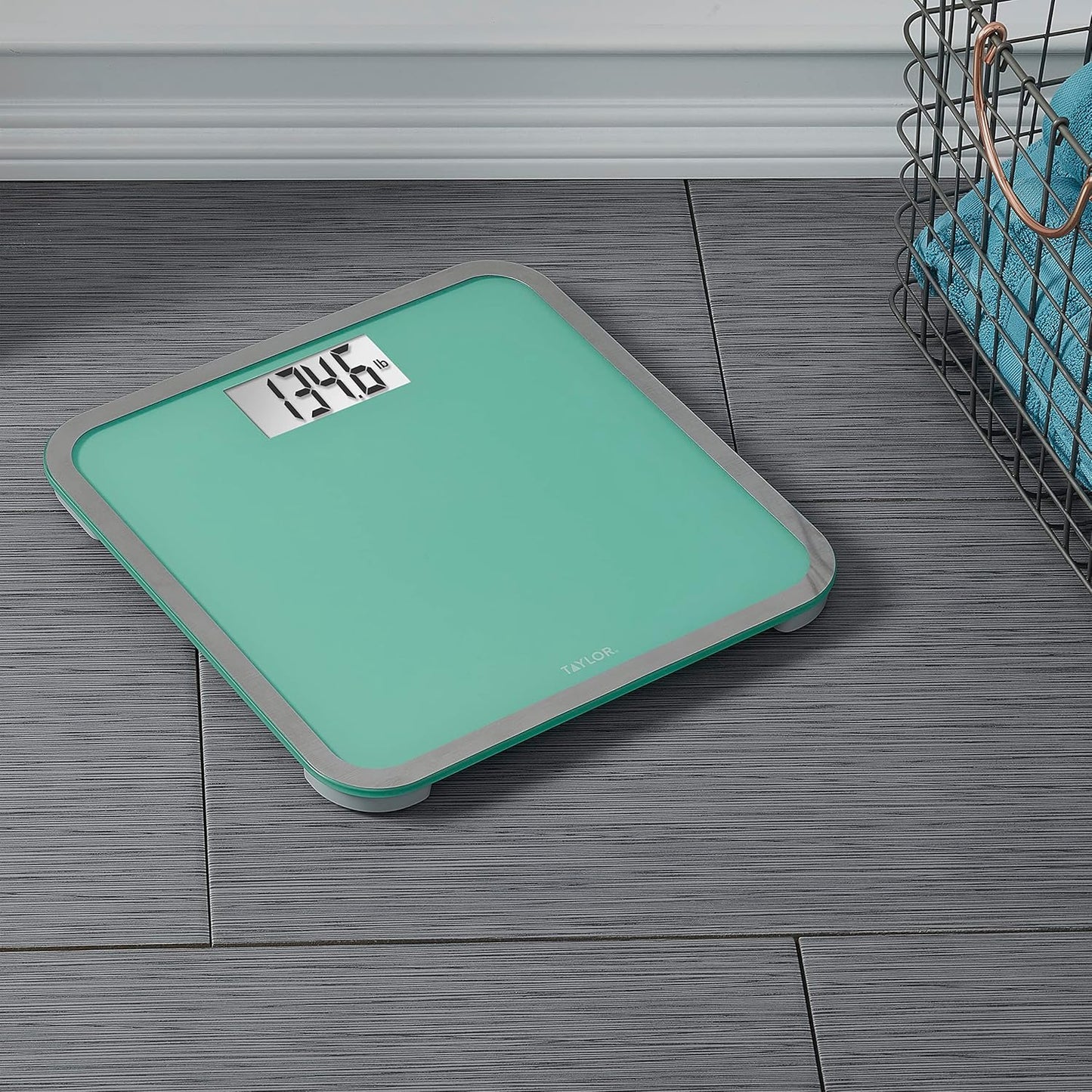 Taylor Digital Glass Bathroom Scale for Body Weight, Large Durable Platform, Extra High 500 lb Capacity, Large 3.5"x1.7" White Backlit Display, Sea Foam Green