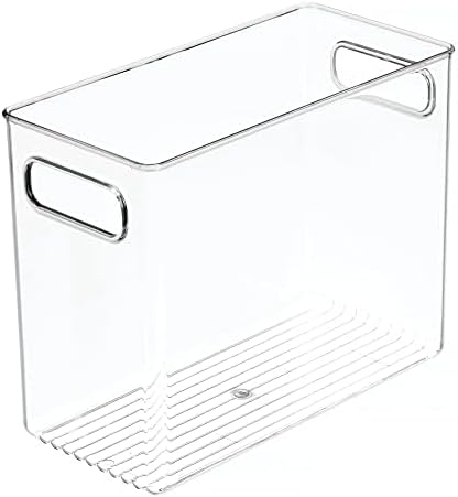 mDesign Tall Modern Stackable Plastic Storage Organizer Bin Basket with Handles for Bathroom Vanity Organization - Shelf, Cubby, Cabinet, or Closet Organizing Decor - Ligne Collection - 8 Pack - Clear