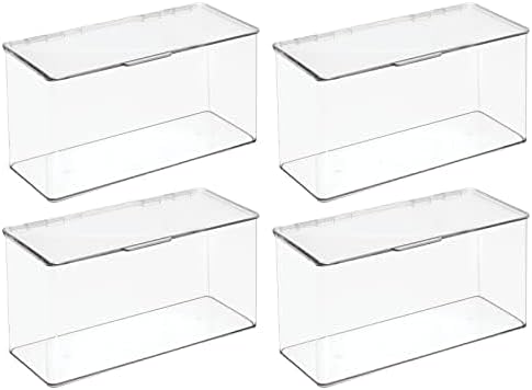 mDesign Plastic Bathroom Storage Organizer Box Containers with Hinged Lid for Vanity Drawers - Holds Lotions, Face Towels, Cotton Swabs, Soap, or Accessories - Lumiere Collection - 4 Pack - Clear