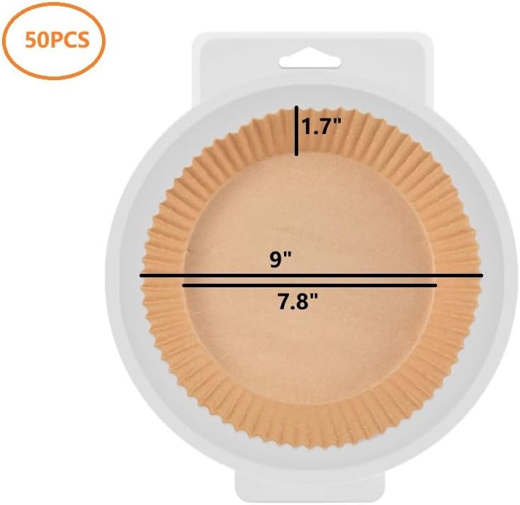 9 Inch Round Air Fryer Paper Liners: 50 pcs Disposable Parchment Sheets, Non-Stick Oil Proof Food Grade Liners for Baking, Roasting