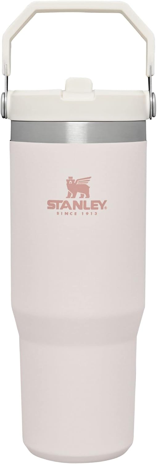 Stanley IceFlow Flip Straw Tumbler with Handle 30 oz | Twist On Lid and Flip Up Straw | Leak Resistant Water Bottle | Insulated Stainless Steel |BPA-Free | Rose Quartz