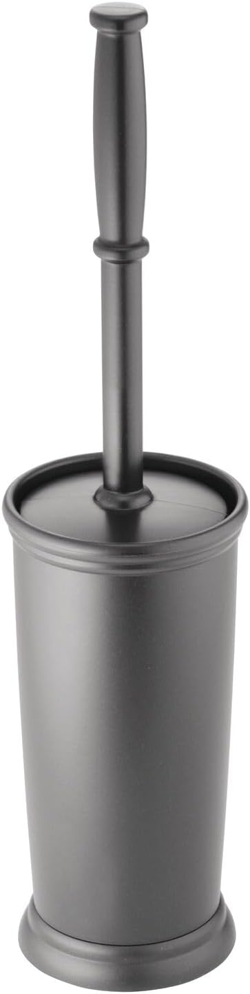mDesign Toilet Bowl Brush and Holder - Covered Bathroom Toilet Brush - Standing Toilet Bowl Scrubber in Modern Holder - Space Saving, Deep Cleaning Brush for Toilet - Hyde Collection - Charcoal Gray