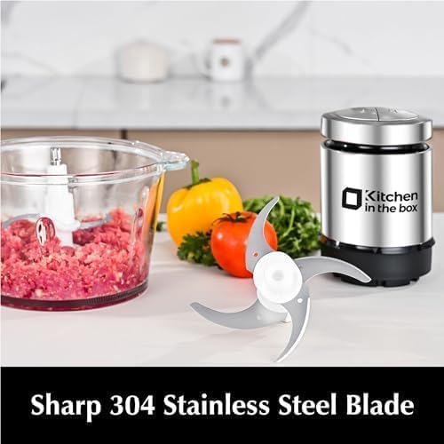 Kitchen in the box Food Processors, 400W Powerful Small Meat Grinder & Food Chopper Electric Vegetable Chopper with One 8-Cups Bowl & S Blades for Meat/fish/Vegetable/Baby Food