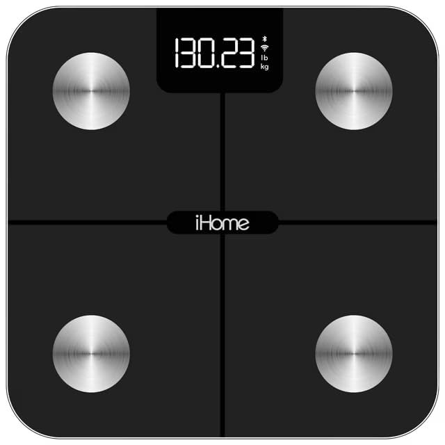 iHome Digital WiFi Smart Scale for Body Weight, Weight Scale, Including BMI, Body Fat, Muscle Mass, Batteries Included (Black Smart WiFi)