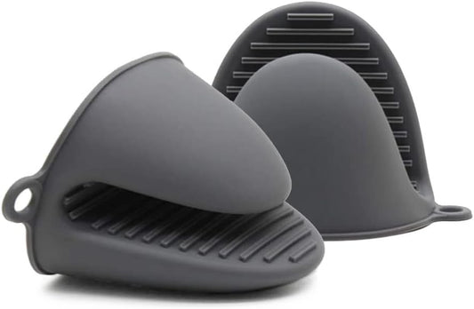 Oven Glove Thicken Silicone Pot Holder Mini Oven Mitt Heat Resistant Pinch Covers for Air Fryer, Baking, Cooking, BBQ Grilling (Grey)