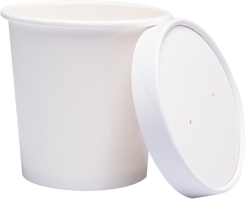 Paper Ice Cream Cups with Paper Lids, Hot/Cold Soup Cups with Lids (White) (25, 16 oz)