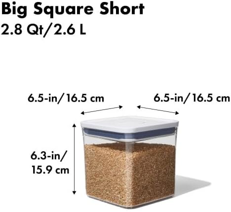 OXO Good Grips POP Container - Airtight Food Storage - Big Square Short 2.8 Qt Ideal for 5 lbs of sugar, cookies or crackers