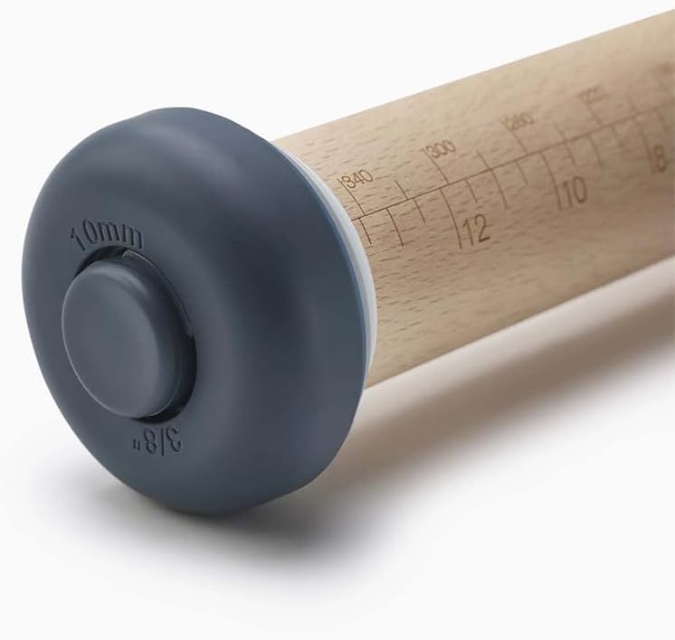 Joseph Joseph PrecisionPin - Rolling Pin with adjustable pastry thickness, Baking and dough rollers, Beech Wood, Pastel Blue