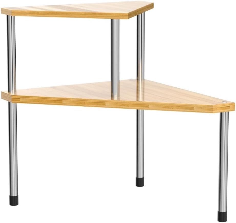 Weenson Bathroom Organizer Countertop Corner Shelf – 2 Tier Bathroom Organization Bamboo Spice Rack Kitchen Countertop Organizer Space Saving Storage Shelves Living Room Office Home Decor