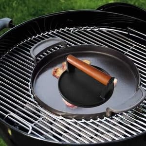Firsgrill Cast Iron Grill Presses with Wood Handle (Round w Flat Bottom)