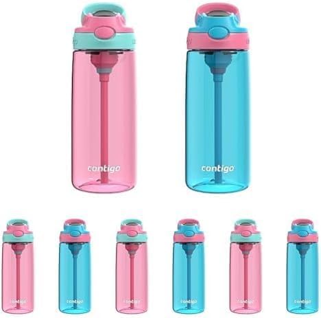 Contigo Aubrey Kids Dinos & Sharks Cleanable Water Bottle with Silicone Straw Spill-Proof Lid Dishwasher Safe 14oz 2-Pack (Pack of 4)