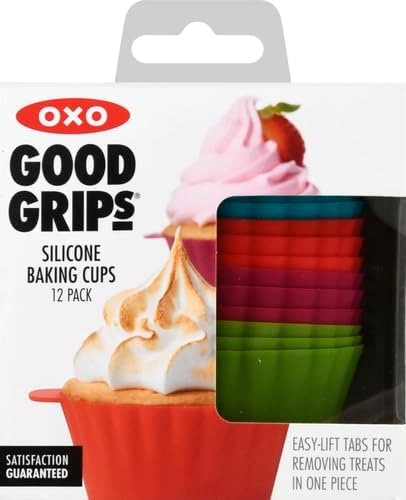 OXO Good Grips Silicone Baking Cups, Pack of 12, Reusable, BPA-Free, Dishwasher Safe, Non-Stick, Food Grade, Cupcake Cups, Muffin Cups, Cupcake Liners, Muffin Liners