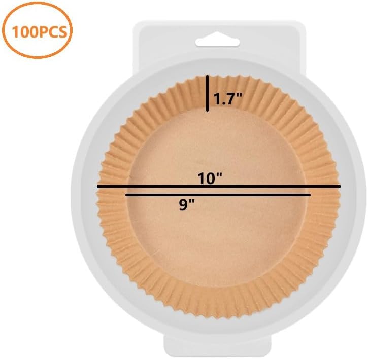 10 Inch Disposable Air Fryer Paper Liners:100 pcs Large Parchment Paper, Oilproof Non-Stick Food Grade Airfryer Liners for Baking Roasting, Microwave Safe