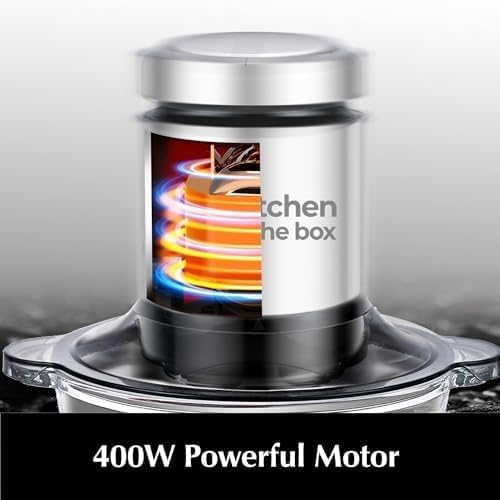 Kitchen in the box Food Processors, 400W Powerful Small Meat Grinder & Food Chopper Electric Vegetable Chopper with One 8-Cups Bowl & S Blades for Meat/fish/Vegetable/Baby Food