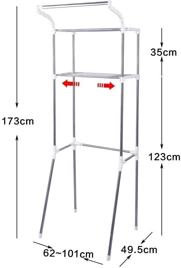 BAOYOUNI Adjustable Over Toilet Bathroom Organizer Above Washer Dryer Storage Shelf 2-Tier Space Saving Rack (24.4-40.55) W X 19.48 D X 68.11 H Inches, Ivory