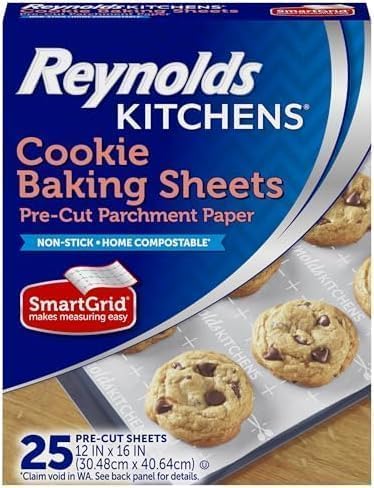 Reynolds Kitchens Cookie Baking Sheets, Pre-Cut Parchment Paper,25 Count, 100 Total Sheets (Pack of 24)
