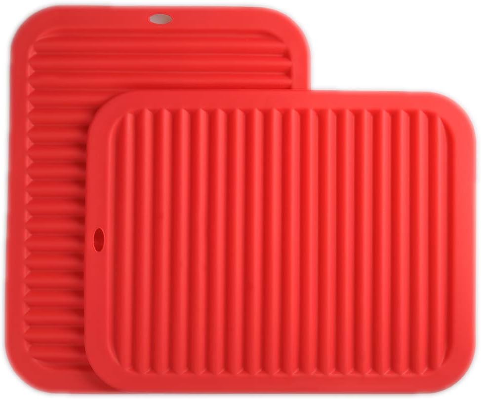 Smithcraft Silicone Trivets for Hot Dishes Pots and Pans, Silicone Hot Pads for Kitchen, Non-Slip Pot Holders Trivet Mat, Waterproof Heat Resistant Mat for Counter, Flexible Hot Pad Mat Red