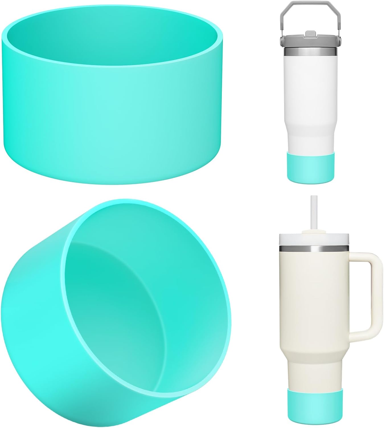 Upgrade 2PCS Protective Silicone Boot Bumper for Stanley Quencher Adventure 40oz 30oz IceFlow 20oz 30oz Tumbler, Water Bottle Bottom Sleeve Cover Accessories for Stanley Mug Cup(Ice Green)