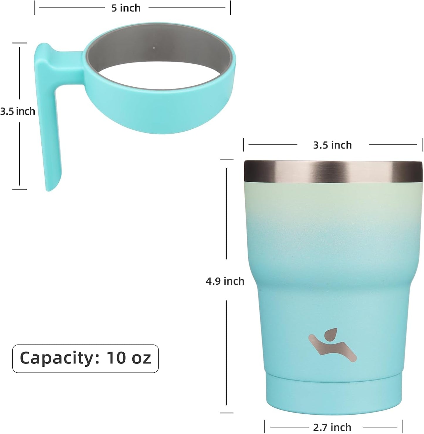 10 oz Tumbler with Handle and 2 Straw 2 Lid, Insulated Water Bottle Stainless Steel Vacuum Cup Reusable Travel Mug, Mint