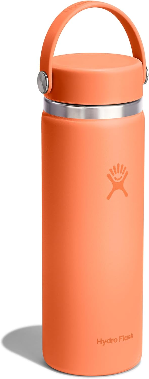 Hydro Flask Water Bottle - Insulated Stainless Steel - Wide Mouth Flex Lid, Non Spill, Leakproof and Refillable in 20 Oz Nectar Orange