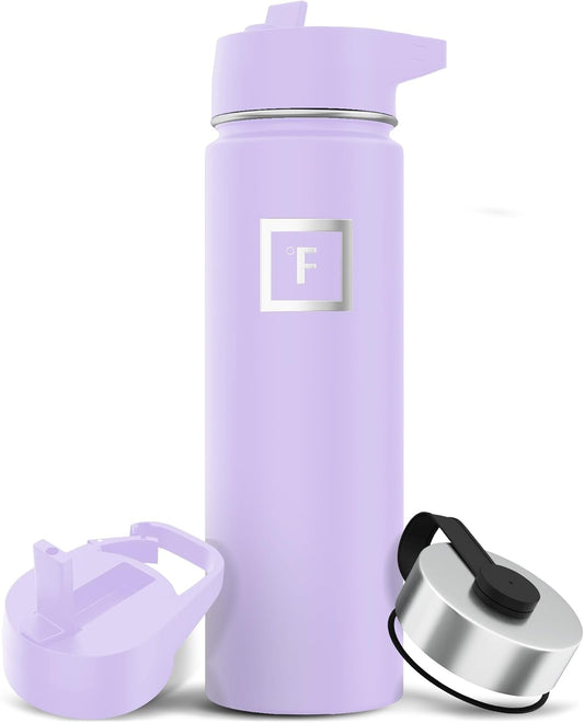 IRON °FLASK Camping & Hiking Hydration Flask with Straw, Wide Mouth Insulated Stainless Steel Sports Water Bottle - 22 oz Lavender
