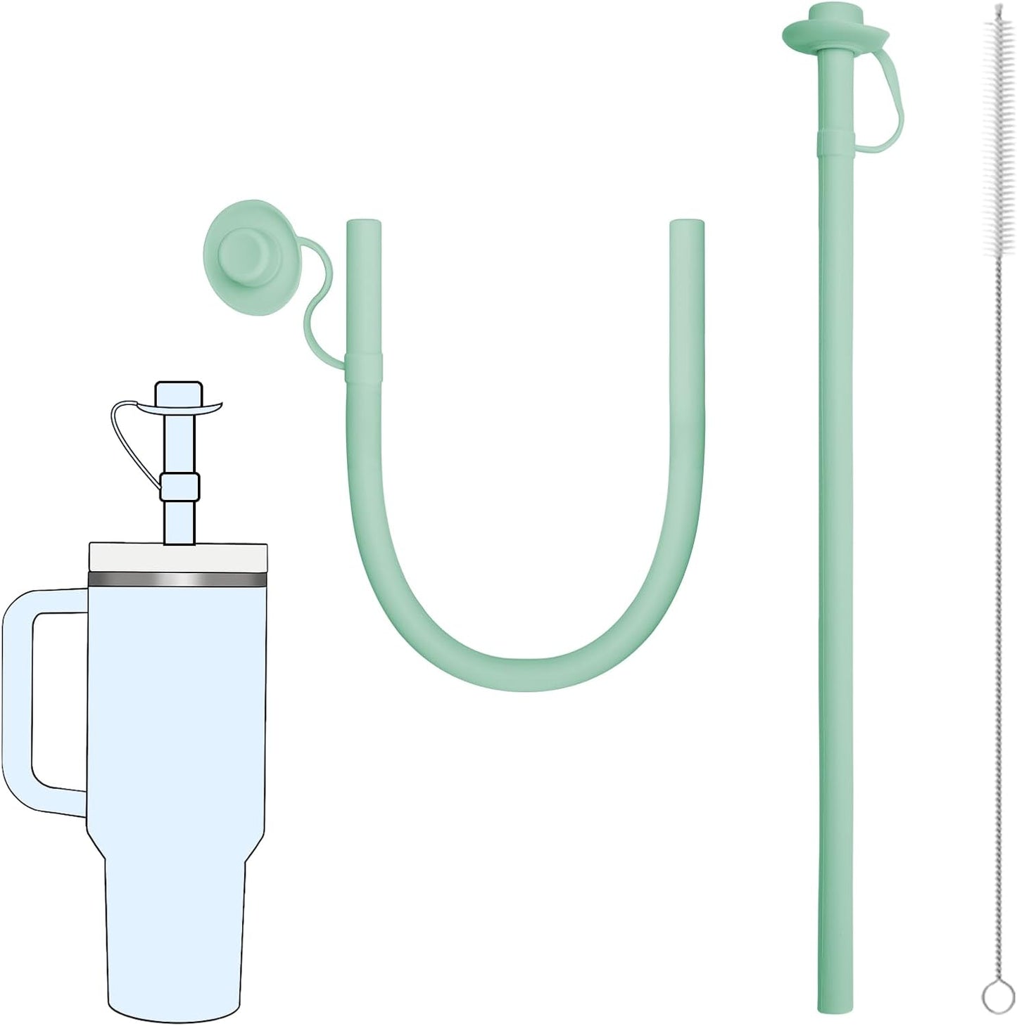 Reusable Silicone Straws with Cover, Bite-Safe, 12”Long Collapsible Drinking Straws for Stanley Owala Cups, Tumblers & Travel – Trim to Fit Any Cup (Green)