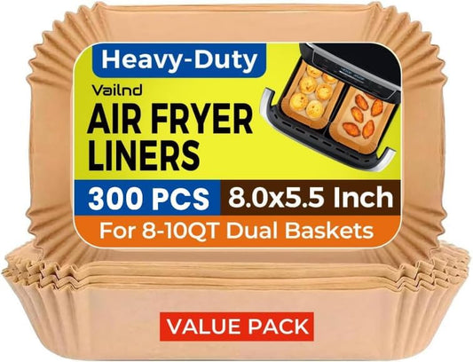 Vailnd 300Pcs Air Fryer Paper Liners Disposable, 8x5.5" Rectangle Parchment Paper, Sheets, Non-stick Liners for Rectangular Airfryer Basket Oilproof Waterproof