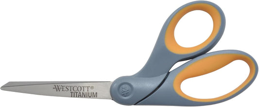 Westcott 8" Bent Craft Scissors with Titanium-Bonded Blades for Heavy-Duty Use (Yellow/Gray)