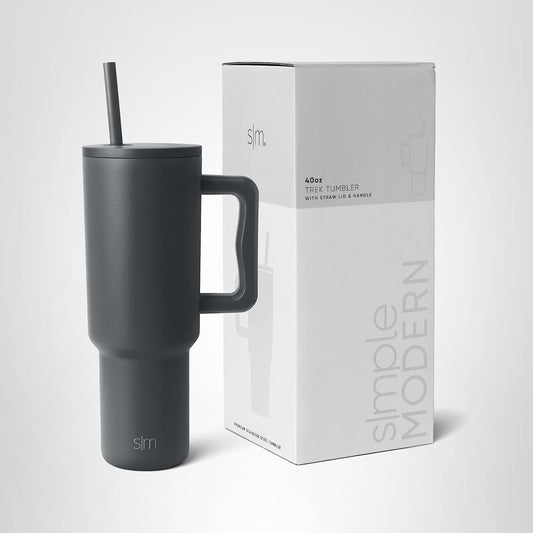 Simple Modern 40 oz Trek Tumbler with Handle and Straw Lid | Cup Holder Friendly Insulated Stainless Steel Travel Mug | Graphite