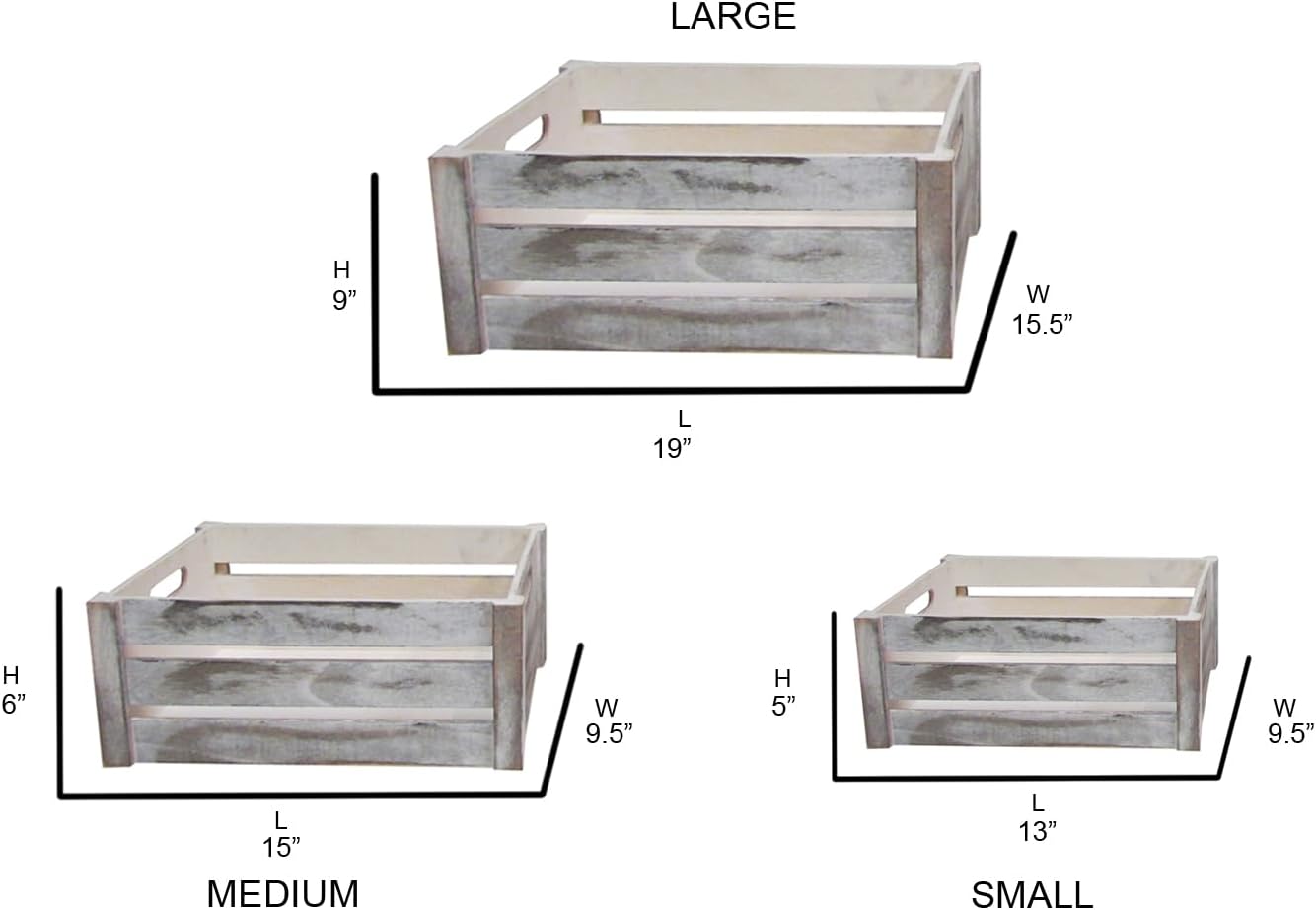 Admired By Nature Wooden Crates Storage Container, Big Rustic White Set of 3, Farmhouse Style Decorative Baskets for Home Decor, Rustic Decor, Nesting Stackable Organizers, Distressed Wood Crates