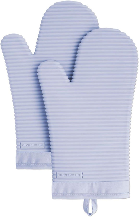 KITCHENAID Ribbed Soft Silicone Oven Mitt 2-Pack Set, 7.5"x13", Lavender Cream