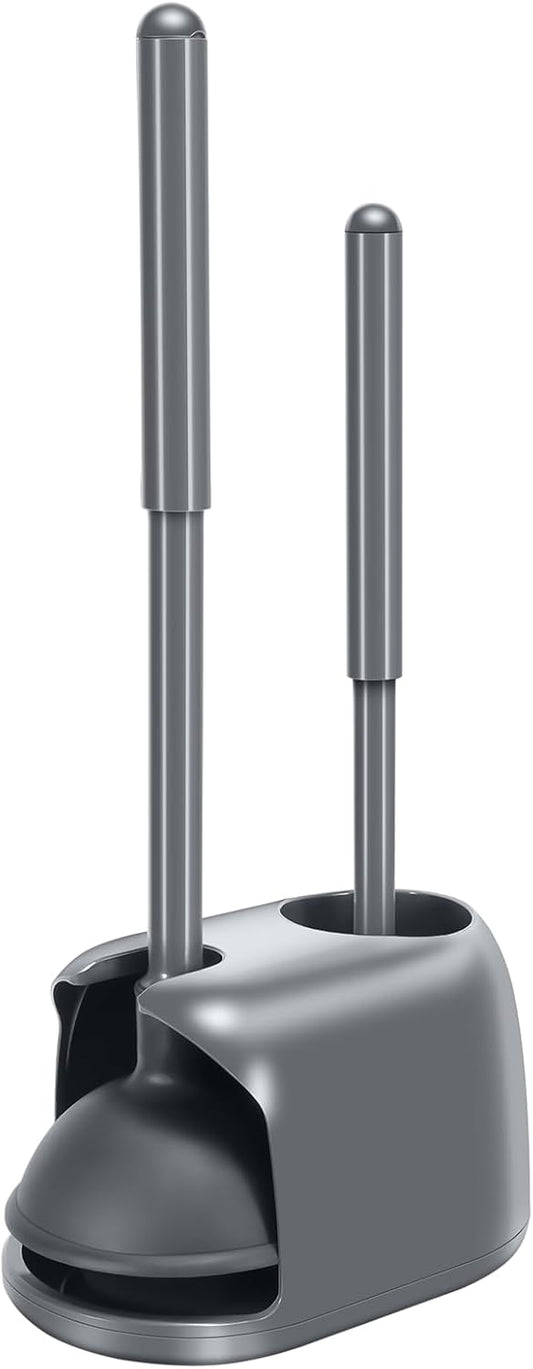 SetSail Toilet Brush and Plunger Set, Toilet Plungers for Bathroom Heavy Duty Toilet Bowl Brush and Holder Hidden Toilet Plunger and Brush Set for Deeply Cleaning - Gray