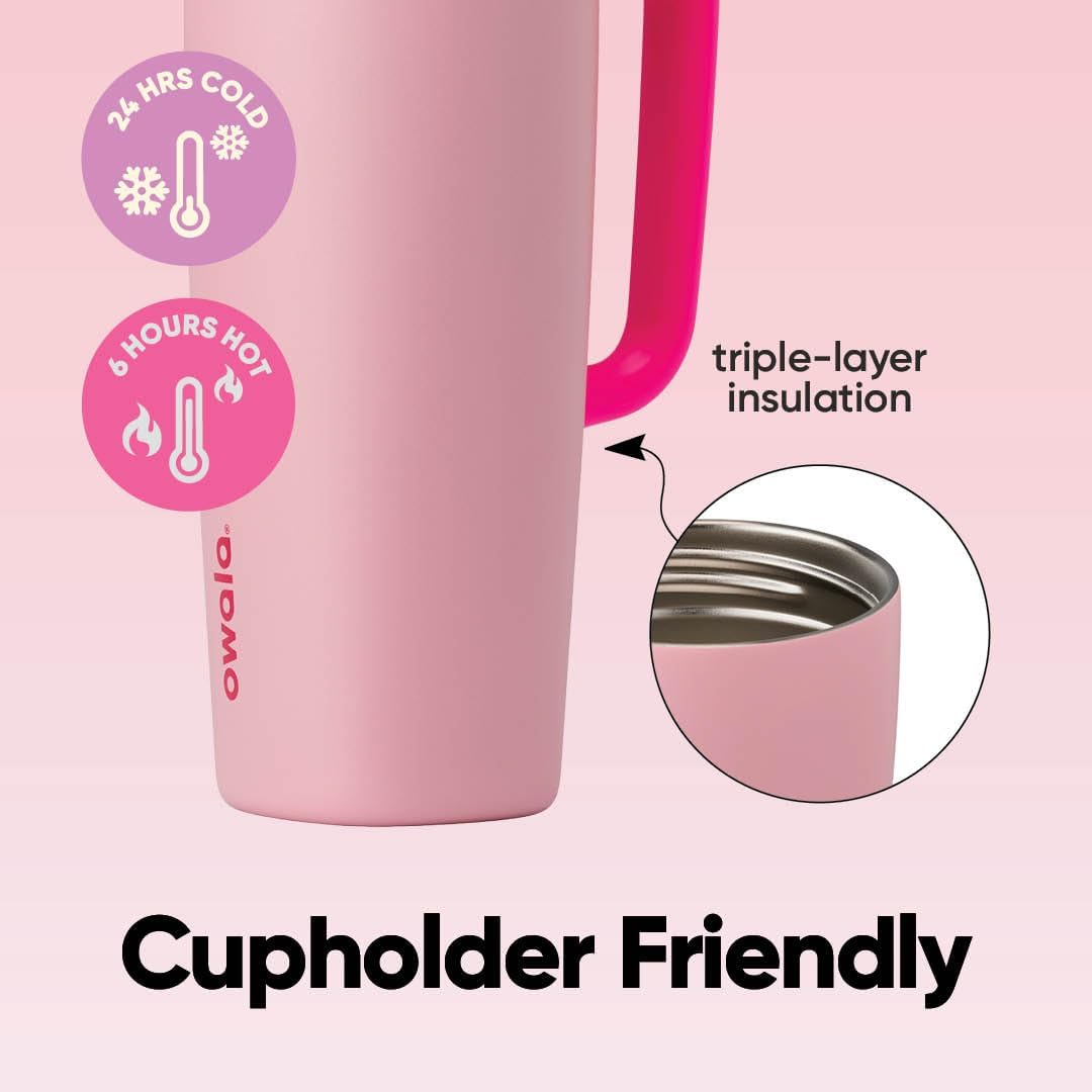 Owala SmoothSip Slider Stainless Steel Insulated Travel Mug with handle, 100% Leak Proof, For Hot and Cold Drinks, Travel Friendly with Sliding Lock Lid, 24 oz, BPA Free, Leak Proof, Pucker Up