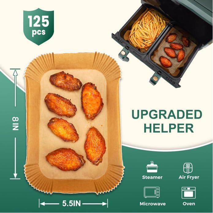 300PCS Air Fryer Liners Disposable for Ninja Dual Basket, Grease Proof Parchment Paper for Ninja DZ201 | DZ401 | Chefman | COSORI 2-Basket Air Fryer, Non-Stick AirFryer Liners by Vailnd