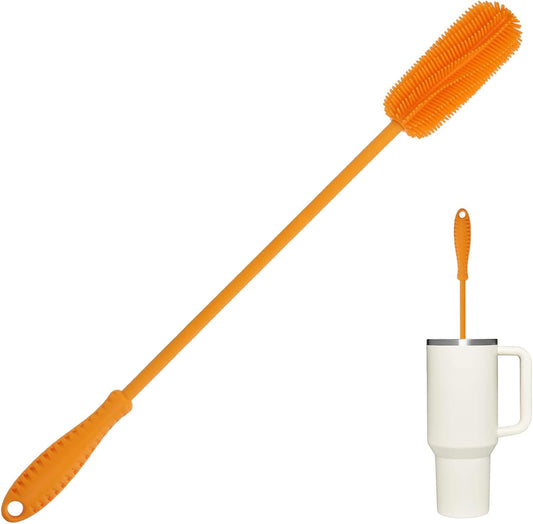 15.7" Silicone Bottle Brush, ddLUCK Water Bottle Cleaner Brush for Stanley, Hydroflasks, Glass, Thermos Sports Bottle, Vase and Glassware, Bottle Brush Cleaner for Narrow Neck Containers (Orange)