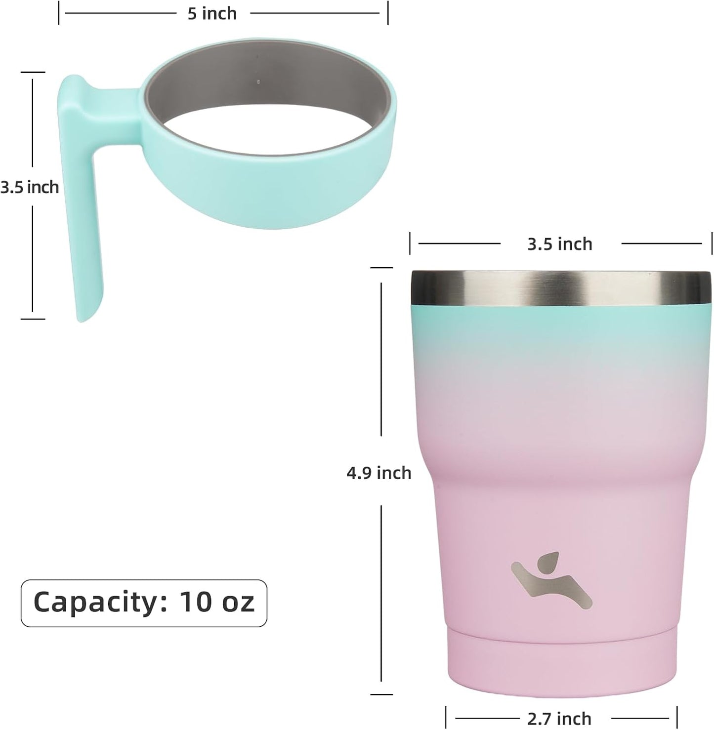 10 oz Tumbler with Handle and 2 Straw 2 Lid, Insulated Water Bottle Stainless Steel Vacuum Cup Reusable Travel Mug,Gum