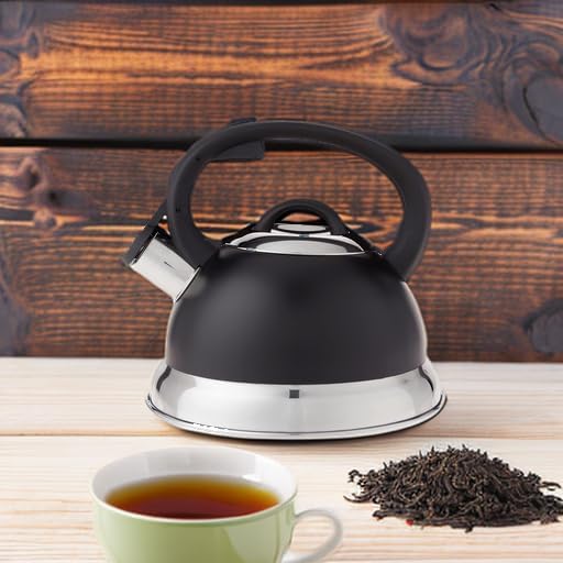 Mr. Coffee Flintshire 1.75-Quart Stainless Steel Whistling Tea Kettle with Nylon Handle – Matte Black Stove-Top Kettle for Boiling Water