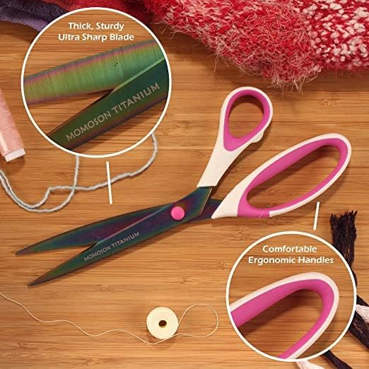 BambooMN Titanium Softgrip Scissors Set for Sewing, Arts, Crafts, Office - 30 Sets of 3 - White w/Pink Inlays