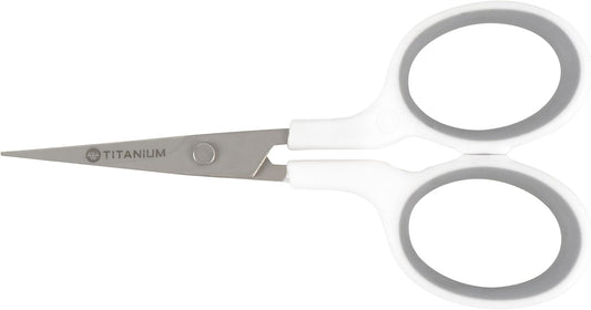 Westcott 4" Embroidery Scissors with Curved Titanium-Bonded Blades for Flush Trimming, Crafting, Sewing & More (White/Gray)