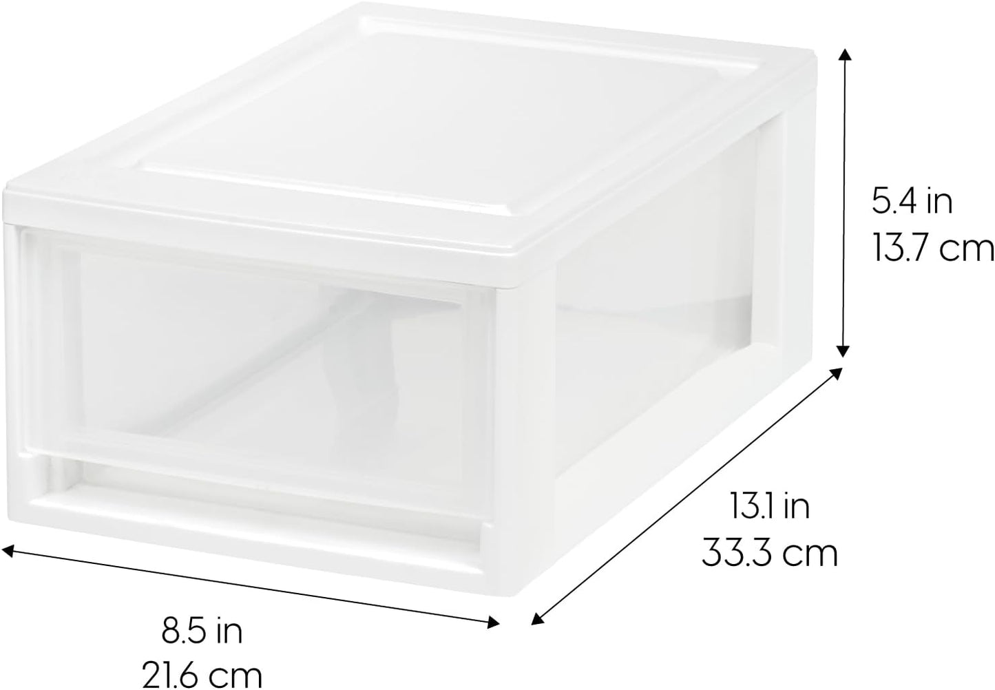 IRIS USA 6 Qt. Small Plastic Stacking Drawer, Stackable Storage Organizer Unit with Sliding Drawer for Bedroom Kitchen Under Sink Pantry Craft Room Dorm Office, White, 4-Pack