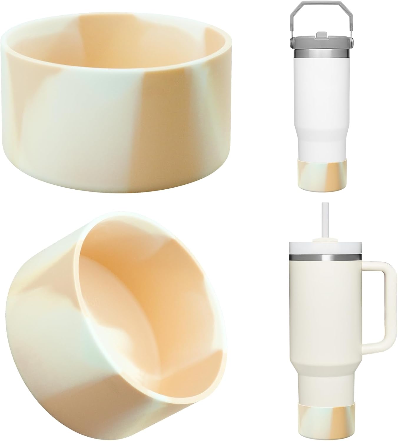 Upgrade 2PCS Protective Silicone Boot Bumper for Stanley Quencher Adventure 40oz 30oz IceFlow 20oz 30oz Tumbler, Water Bottle Bottom Sleeve Cover Accessories for Stanley Mug Cup(Coffee+White)