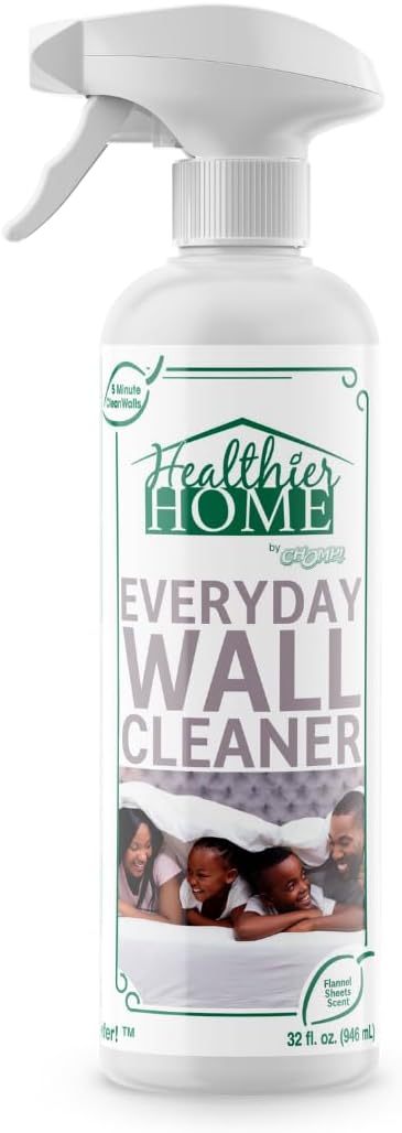 CHOMP! Painted Wall Cleaner Spray, Multipurpose for Walls, Ceilings, and Baseboards, Removes Dirt, Dust, Odor, Stains, Healthier Home 5-Minute CleanWalls 4-in-1, 32 Ounces (Flannel Sheets Scent)