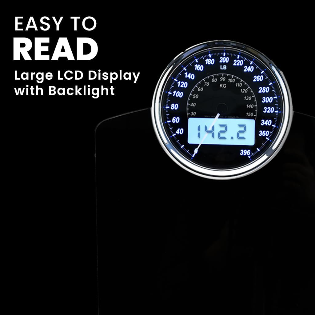 EILISON Highly Advance 2-in-1 Digital & Analog Weighing Scale for Body Weight-400lbs, 4 High Precison GX Sensor Accurate, Thick Tempered Glass, Extra Large Display (Black)