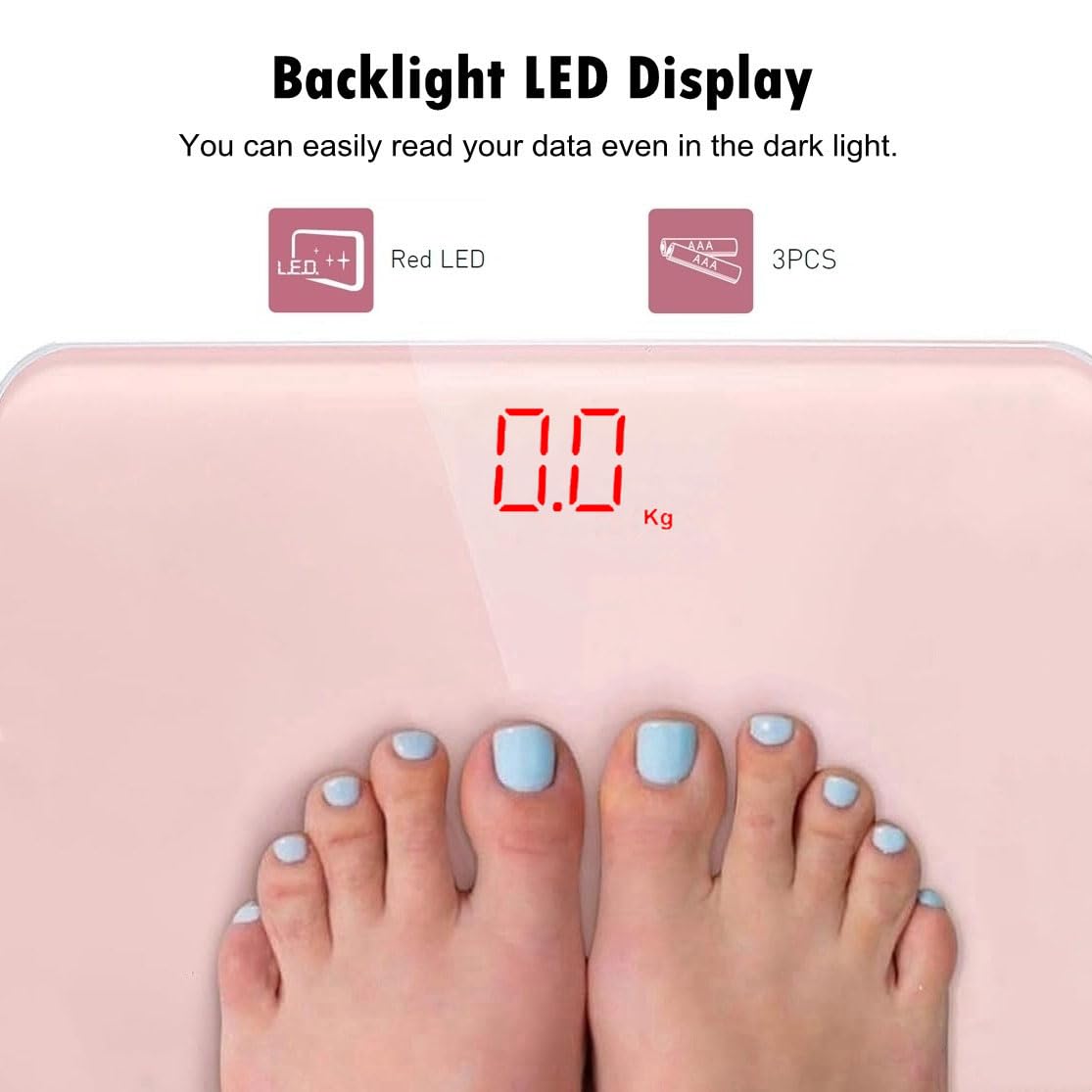 NUTRI FIT Digital Scale for Body Weight, Precision Bathroom Weighing Scale Step-On Technology High Capacity - 330 lb, LED Display with High Precision Measurements, Pink